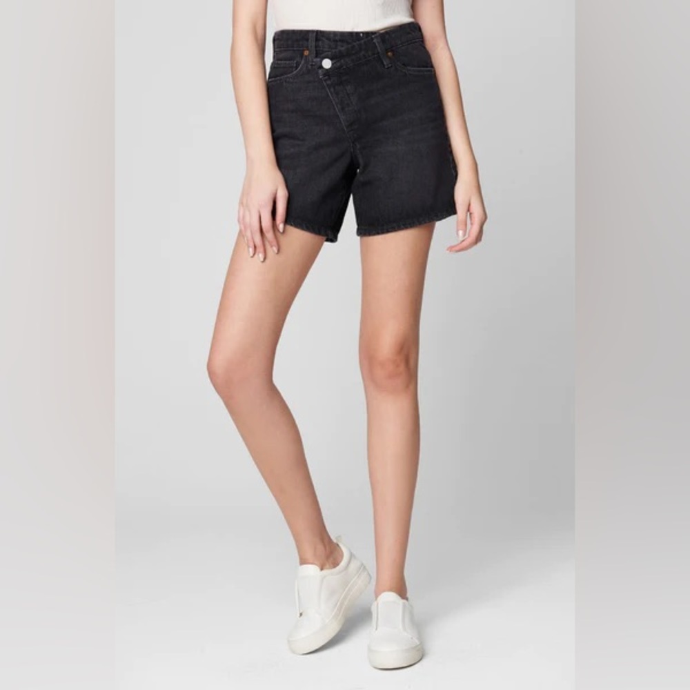 Blank NYC Women’s Shorts 28 Black Denim High Waist Asymmetrical Button Fly
